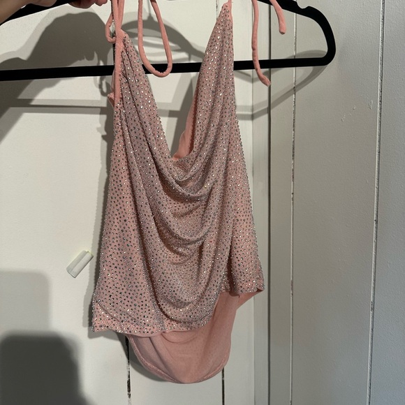 AKIRA Rhinestone Sparkling Pink Halter Top - Picture 2 of 4